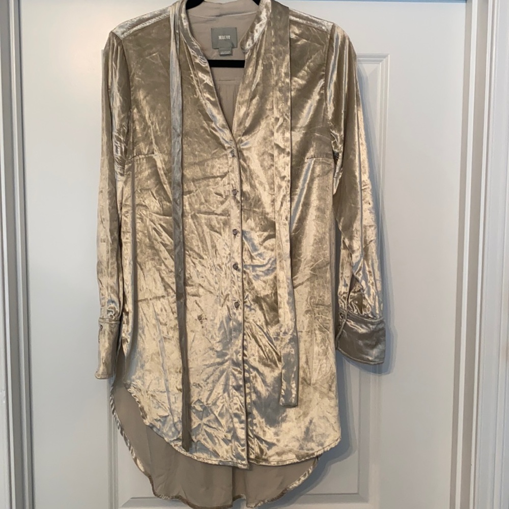 Anthropologie Maeve Tie-Neck Crushed Velvet Tunic